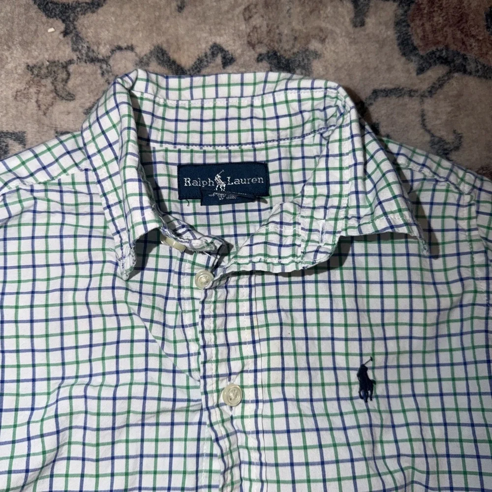 Ralph Lauren Green White Blue Gingham Button-Up Shirt 4T Long Sleeve Spring